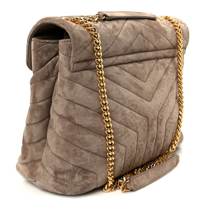 Saint Laurent Suede Y Quilted Monogram Medium Loulou Chain Satchel Taupe 3 of 12