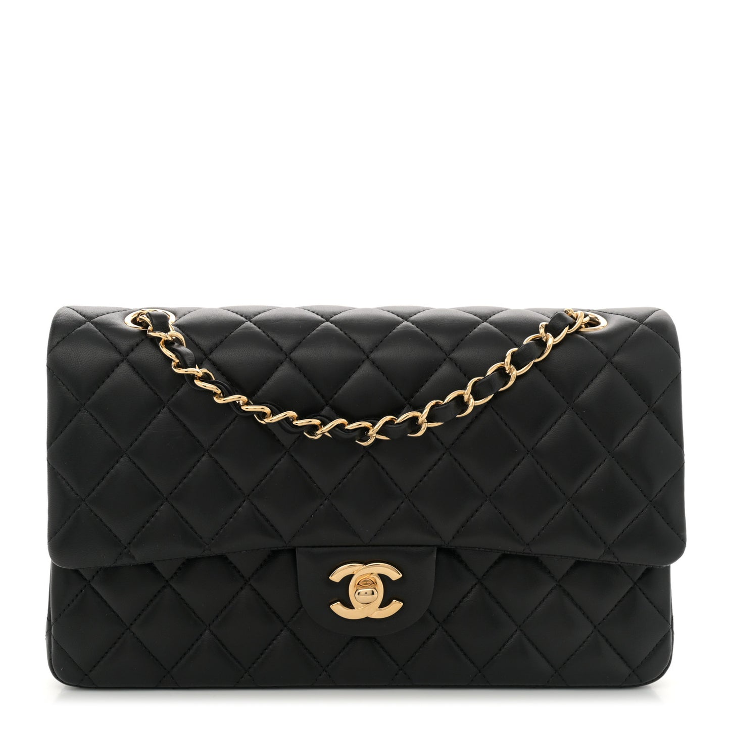 Lambskin Quilted Medium Double Flap Black