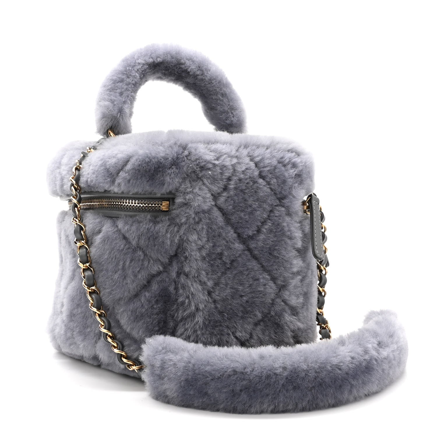 Chanel Shearling Lambskin Quilted Small Vanity Case Grey 3 of 10