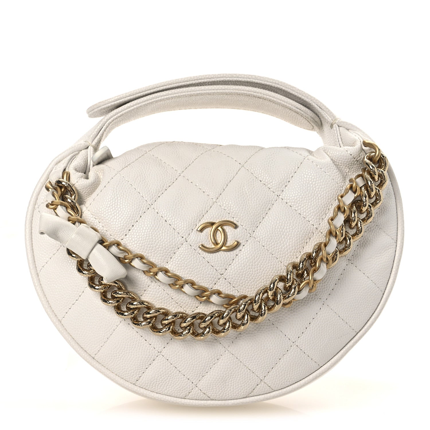 Chanel Shiny Caviar Quilted Bow Pouch Hobo White 1 of 11