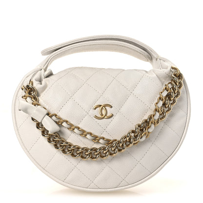Chanel Shiny Caviar Quilted Bow Pouch Hobo White 1 of 11