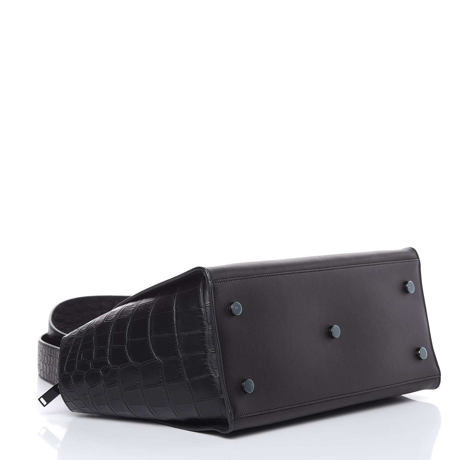 Saint Laurent Smooth Calfskin Crocodile Embossed Small Monogram Downtown Cabas Black 4 of 9