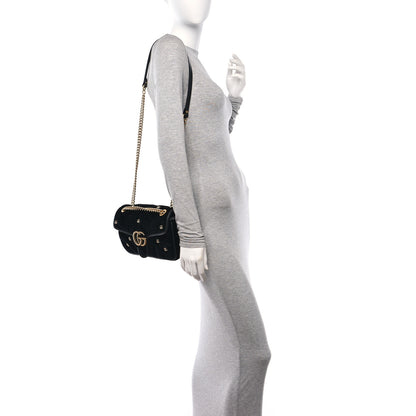 Gucci Velvet Matelasse Double G Studs Small Torchon GG Marmont Shoulder Bag Black 3 of 11