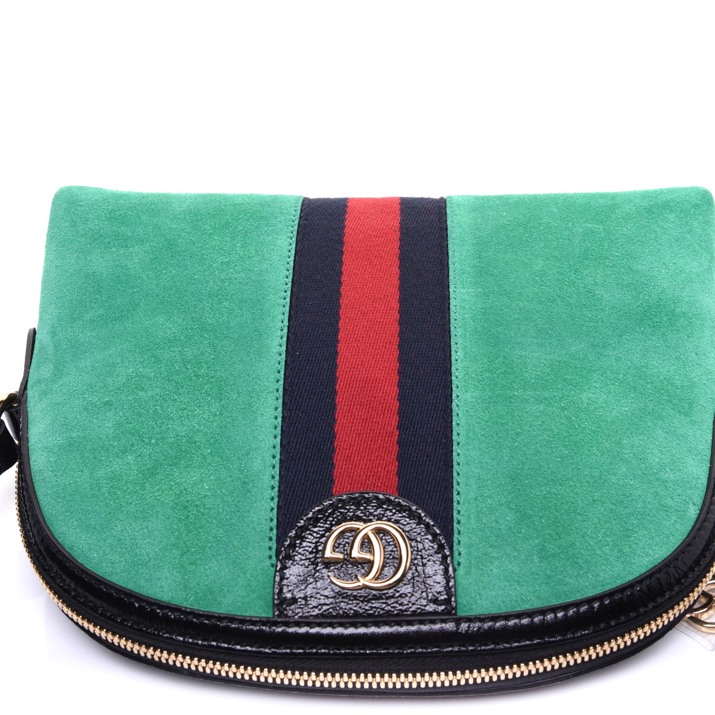Suede Patent GG Web Small Ophidia Dome Shoulder Bag New Shamarock Black