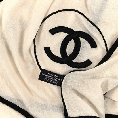 Chanel Cashmere Silk CC Stole Ivory Black 3 of 3