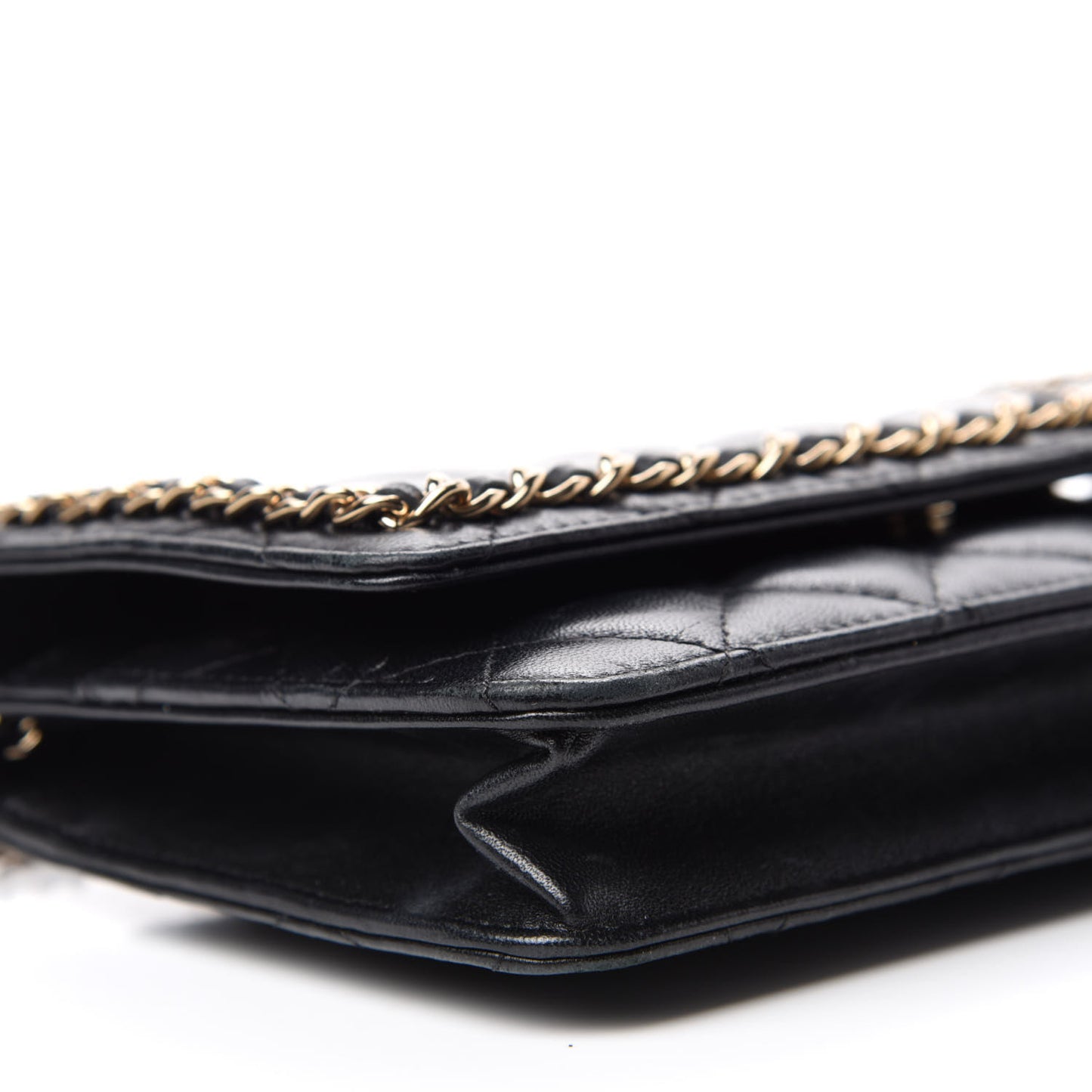 Lambskin Quilted Chain Around Wallet On Chain WOC Black