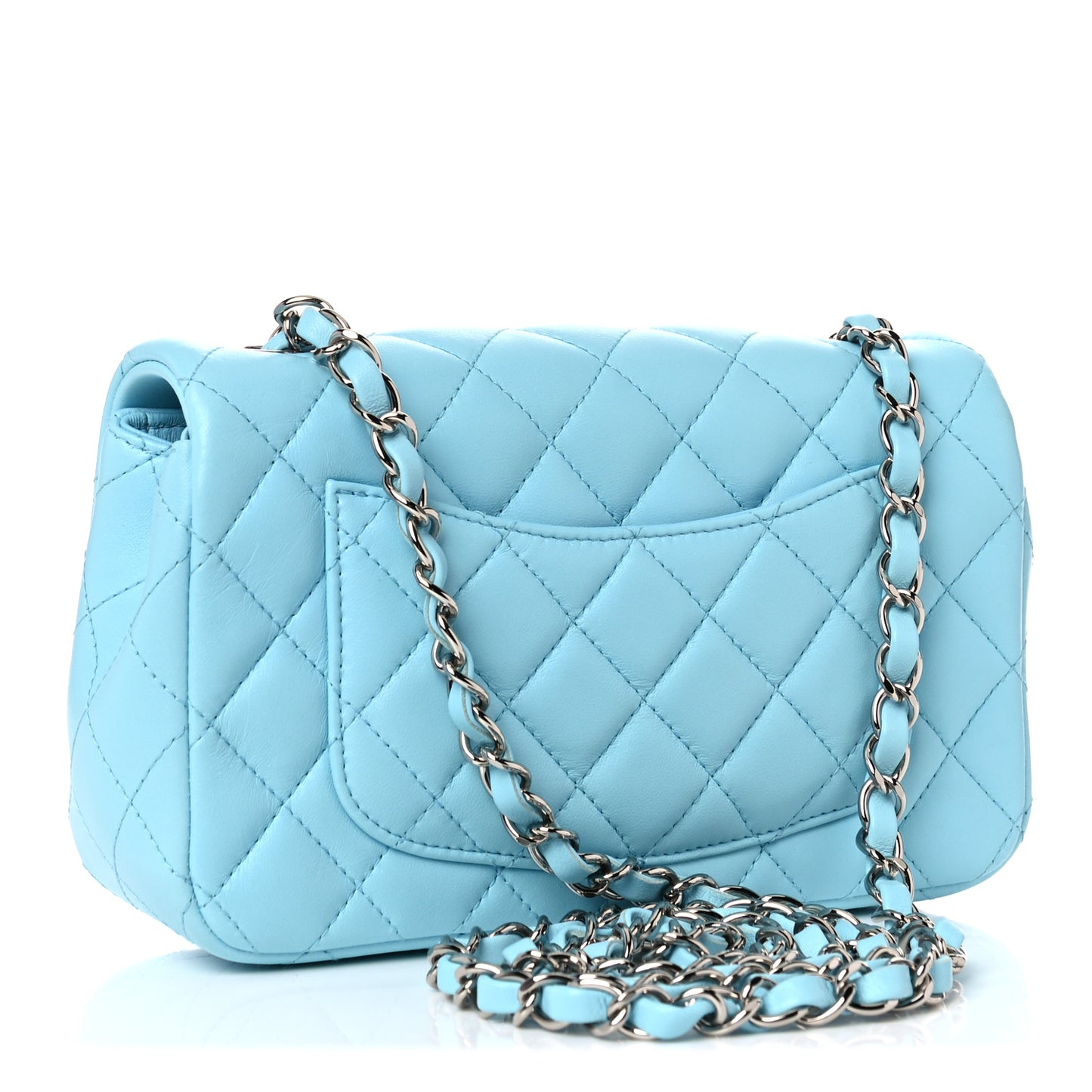Lambskin Quilted Mini Rectangular Flap Light Blue