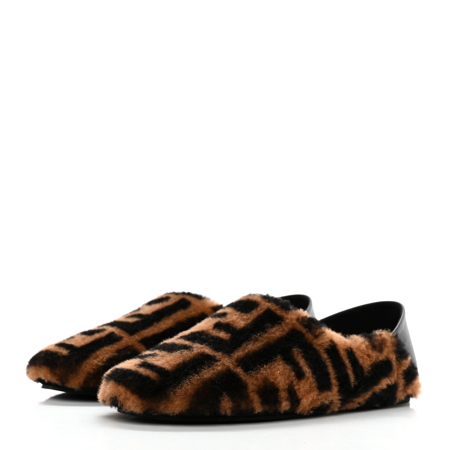 Shearling Nappa FF Slippers 37 Tobacco Black