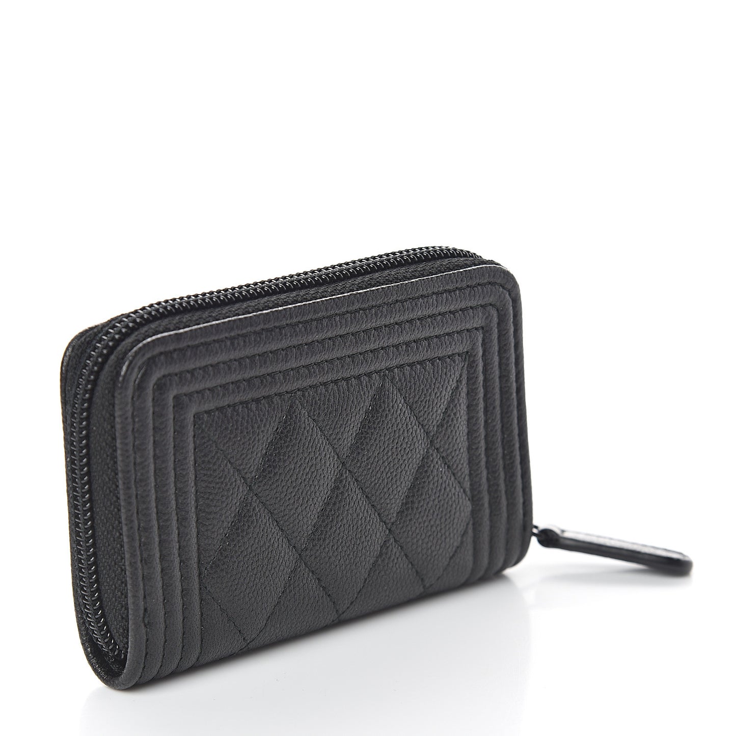 Caviar Quilted Boy Zip Around Coin Purse Wallet So Black