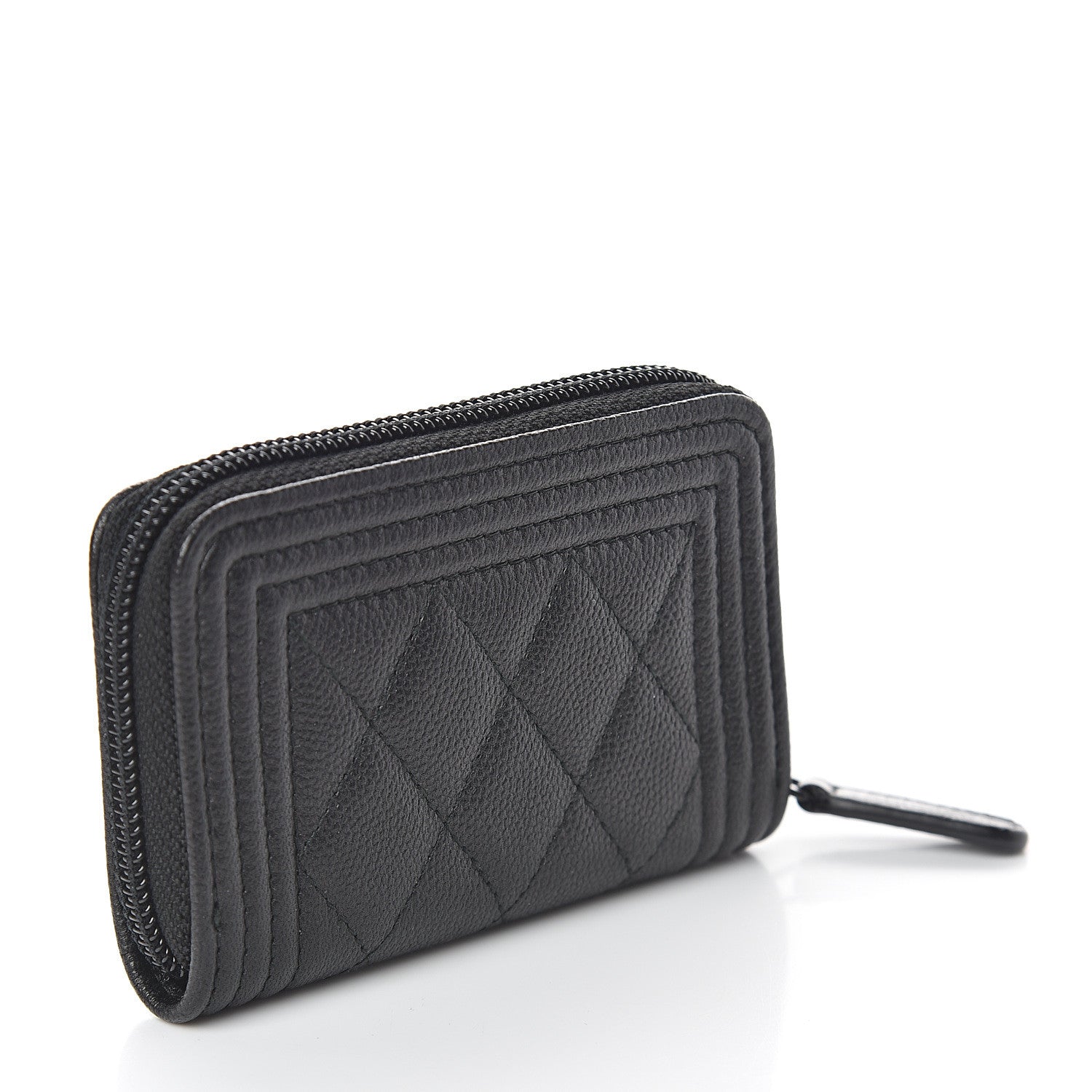Chanel Caviar Quilted Boy Zip Around Coin Purse Wallet So Black 2 of 6