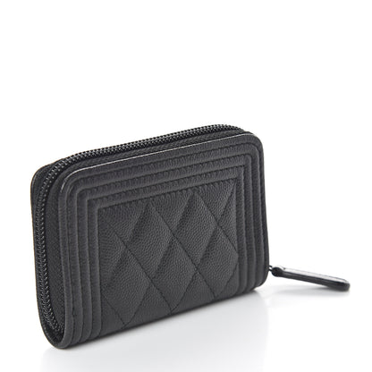Chanel Caviar Quilted Boy Zip Around Coin Purse Wallet So Black 2 of 6