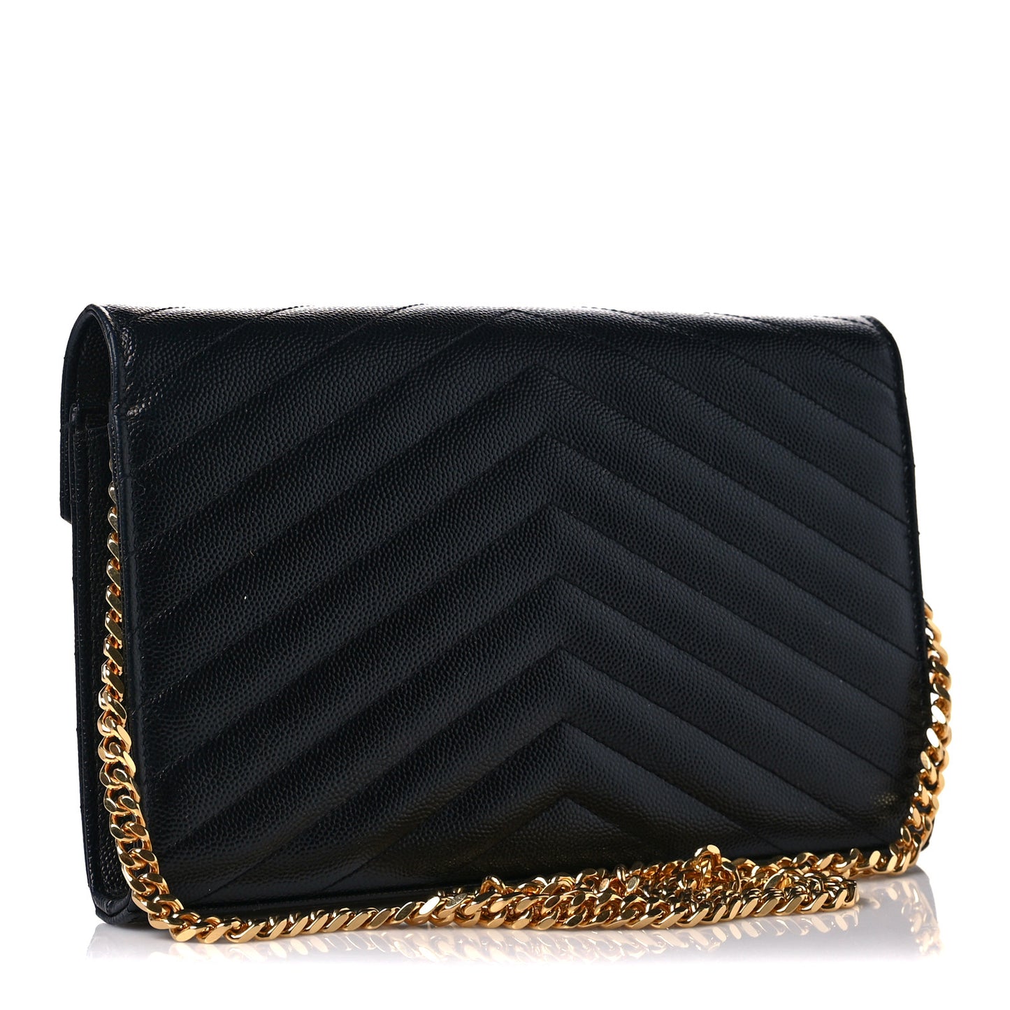 Grain De Poudre Matelasse Chevron Monogram Chain Wallet Black