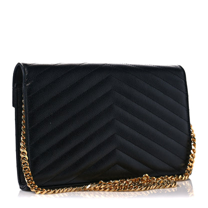 Saint Laurent Grain De Poudre Matelasse Chevron Monogram Chain Wallet Black 3 of 8