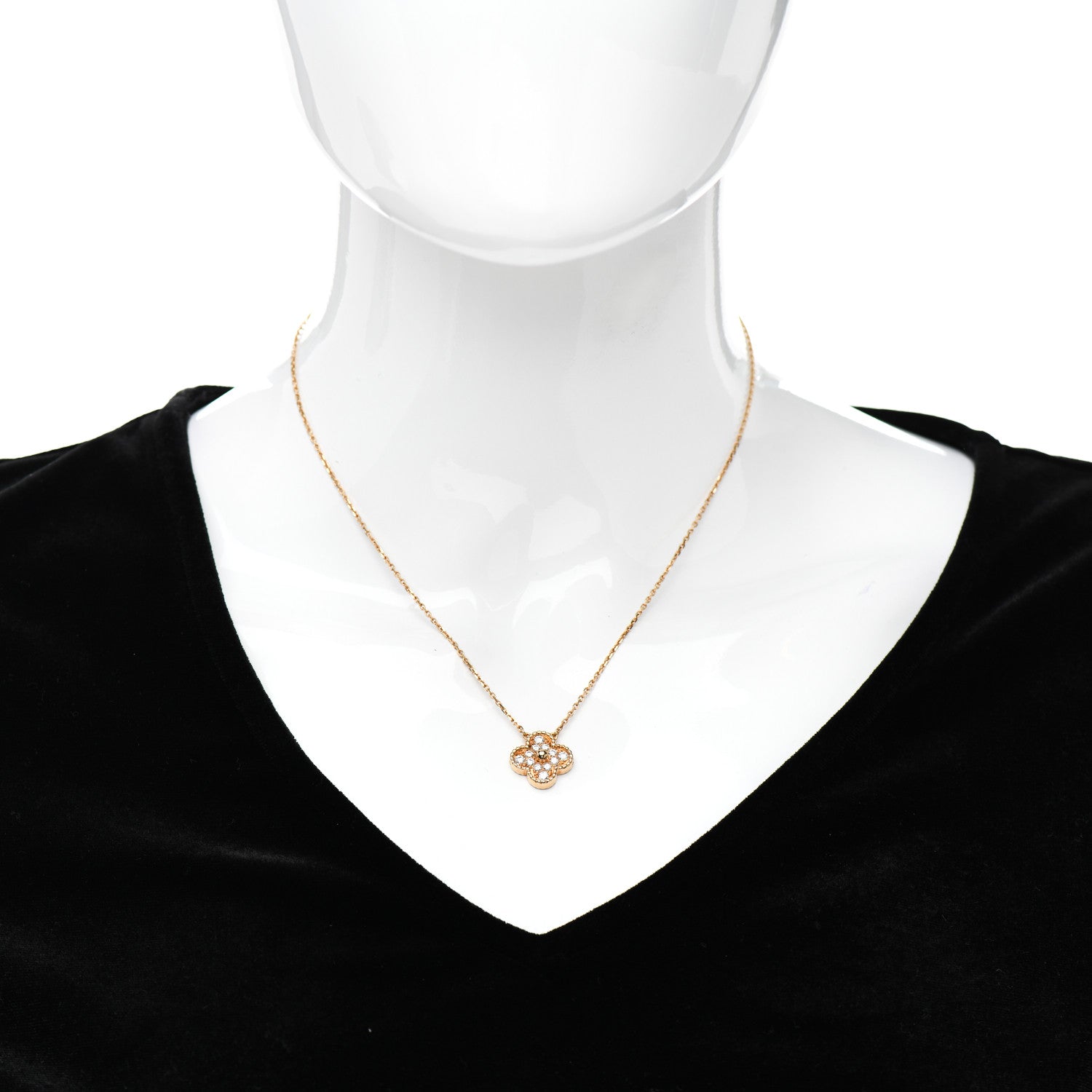 Van Cleef & Arpels 18K Yellow Gold Diamond Vintage Alhambra Pendant Necklace 2 of 5