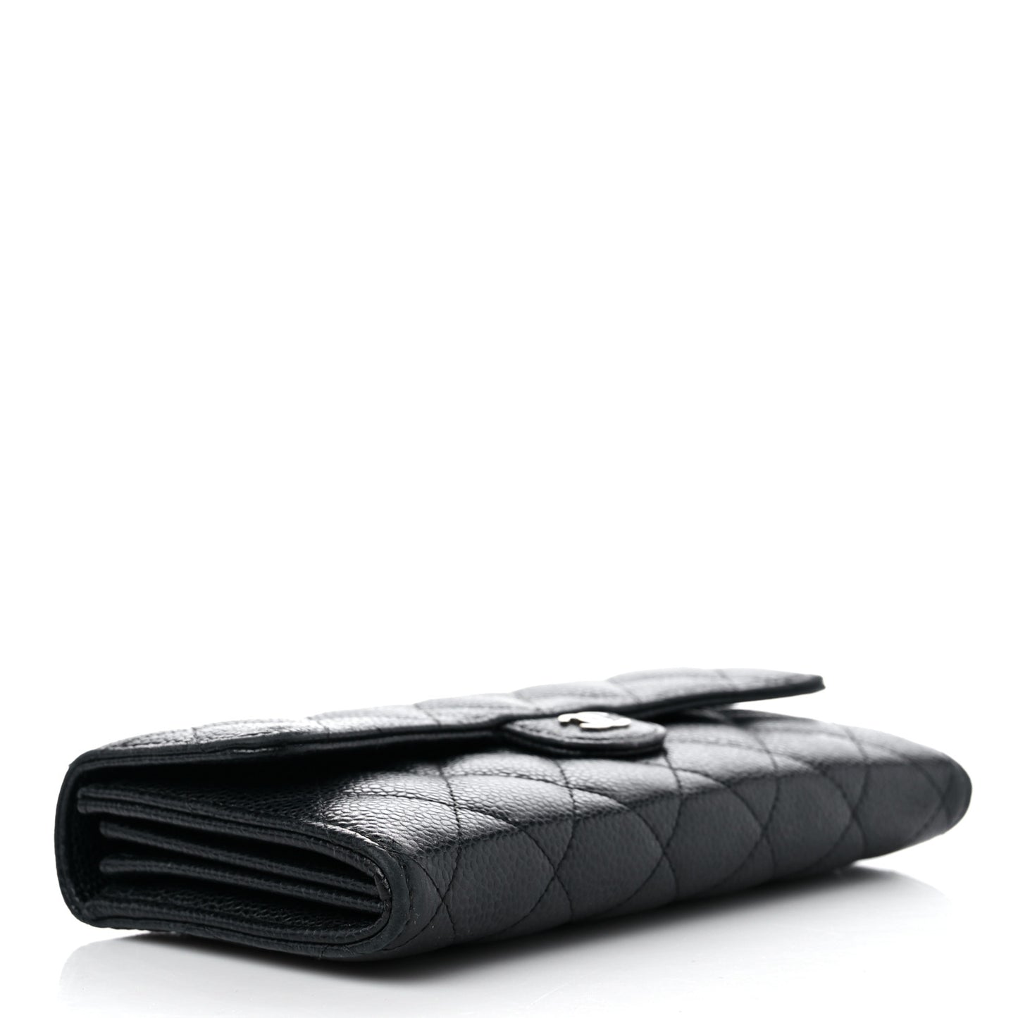 Caviar Quilted Large Gusset Flap Wallet Black