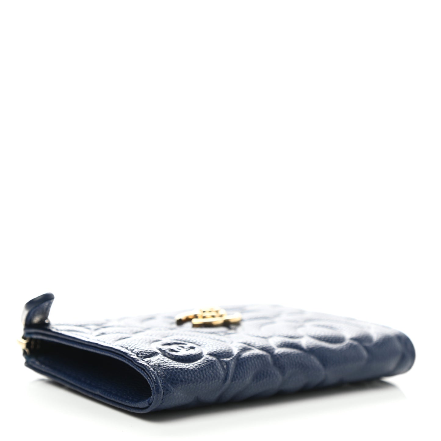 Caviar Camellia Embossed Key Holder Case Navy