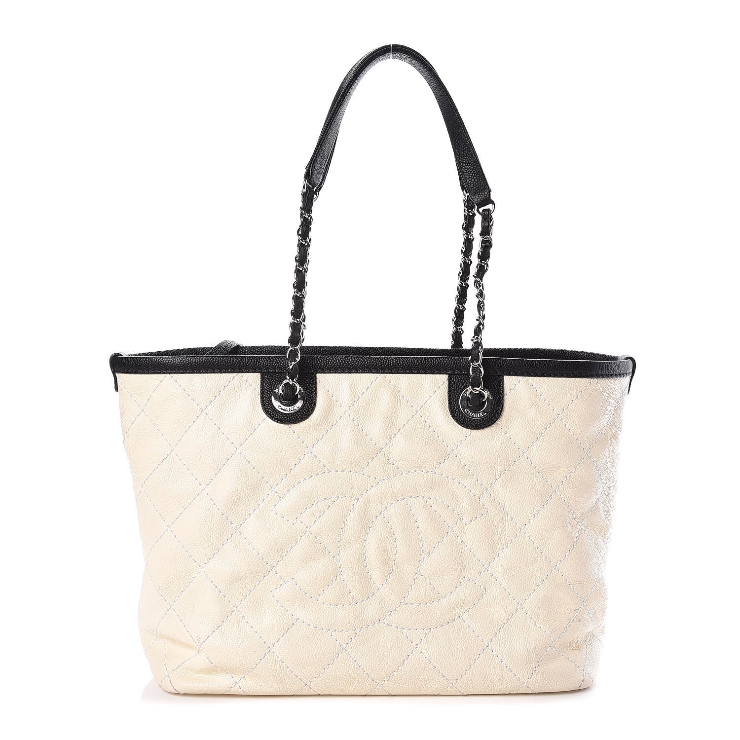 Chanel Grained Calfskin Quilted Small Daily Tote Dark White Black 1 of 10