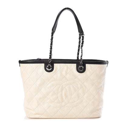 Chanel Grained Calfskin Quilted Small Daily Tote Dark White Black 1 of 10