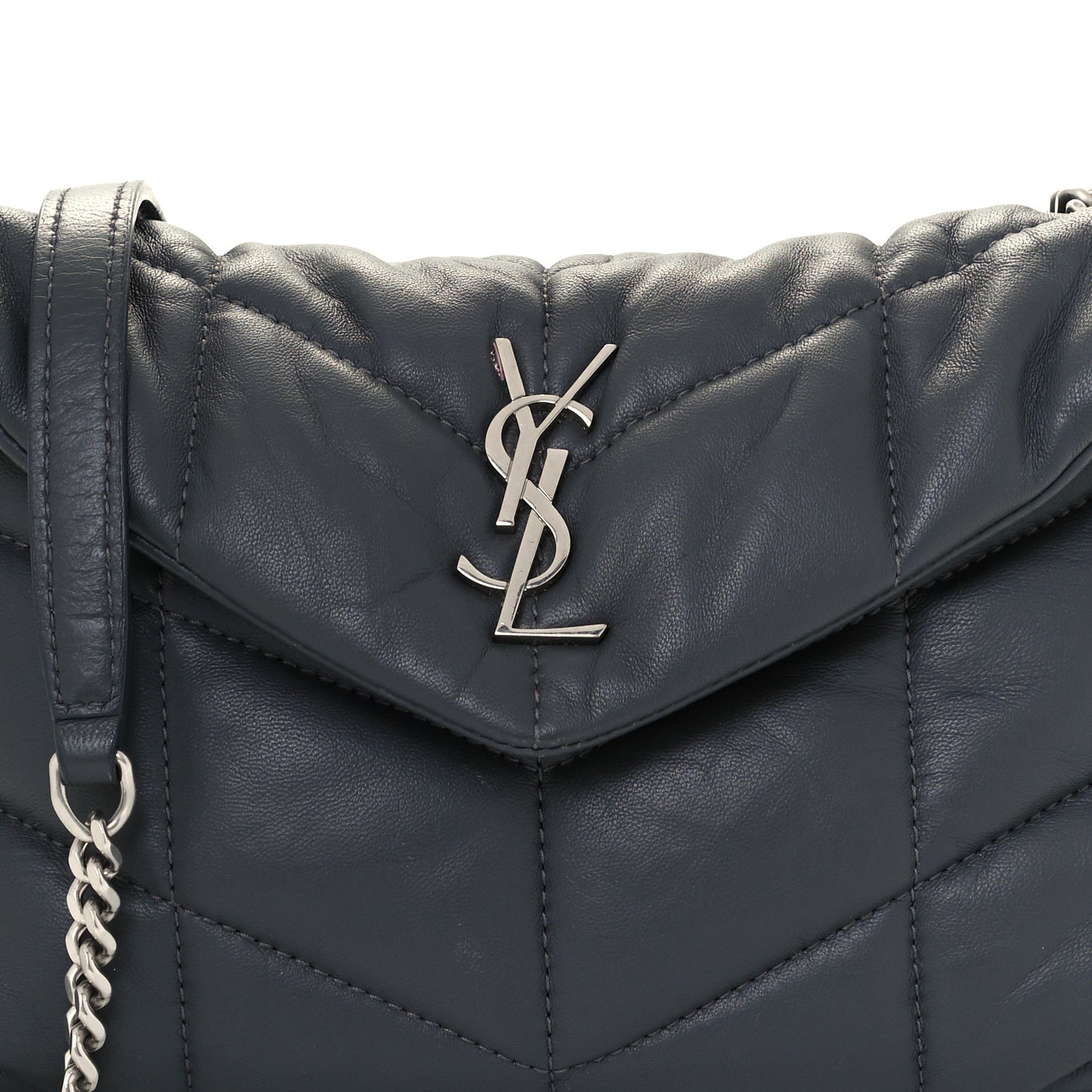 Lambskin Quilted Toy Loulou Puffer Monogram Chain Satchel Storm