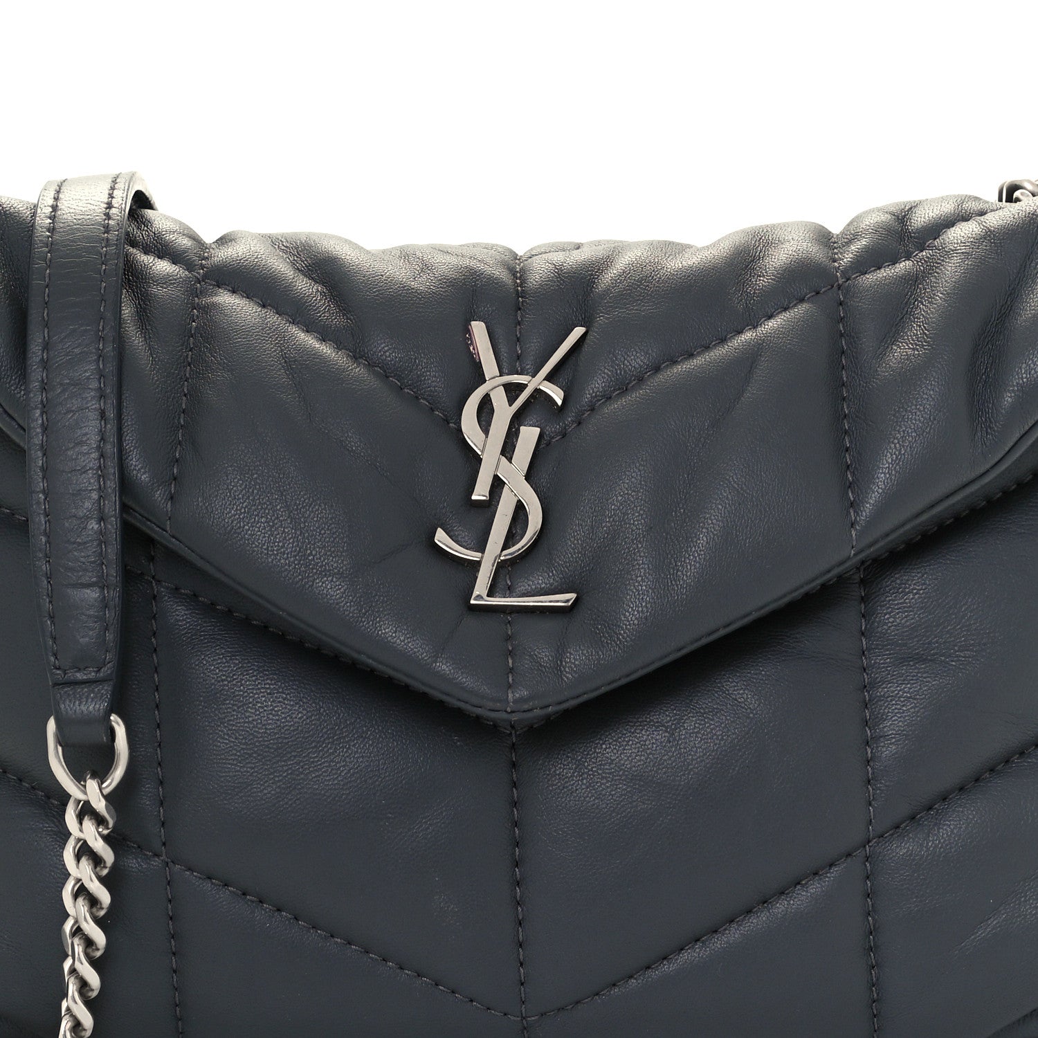 Saint Laurent Lambskin Quilted Toy Loulou Puffer Monogram Chain Satchel Storm 9 of 12