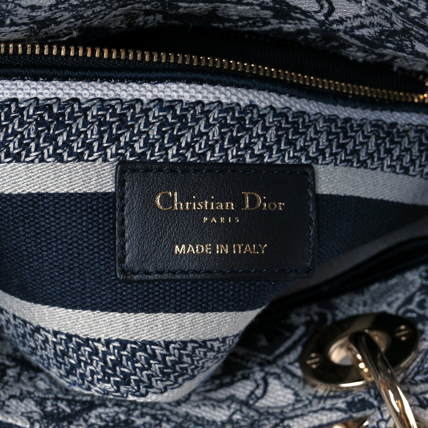 Canvas Reverse Striped Toile De Jouy Embroidered Medium Lady D-Lite Navy