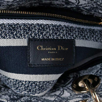 Christian Dior Canvas Reverse Striped Toile De Jouy Embroidered Medium Lady D-Lite Navy 6 of 10