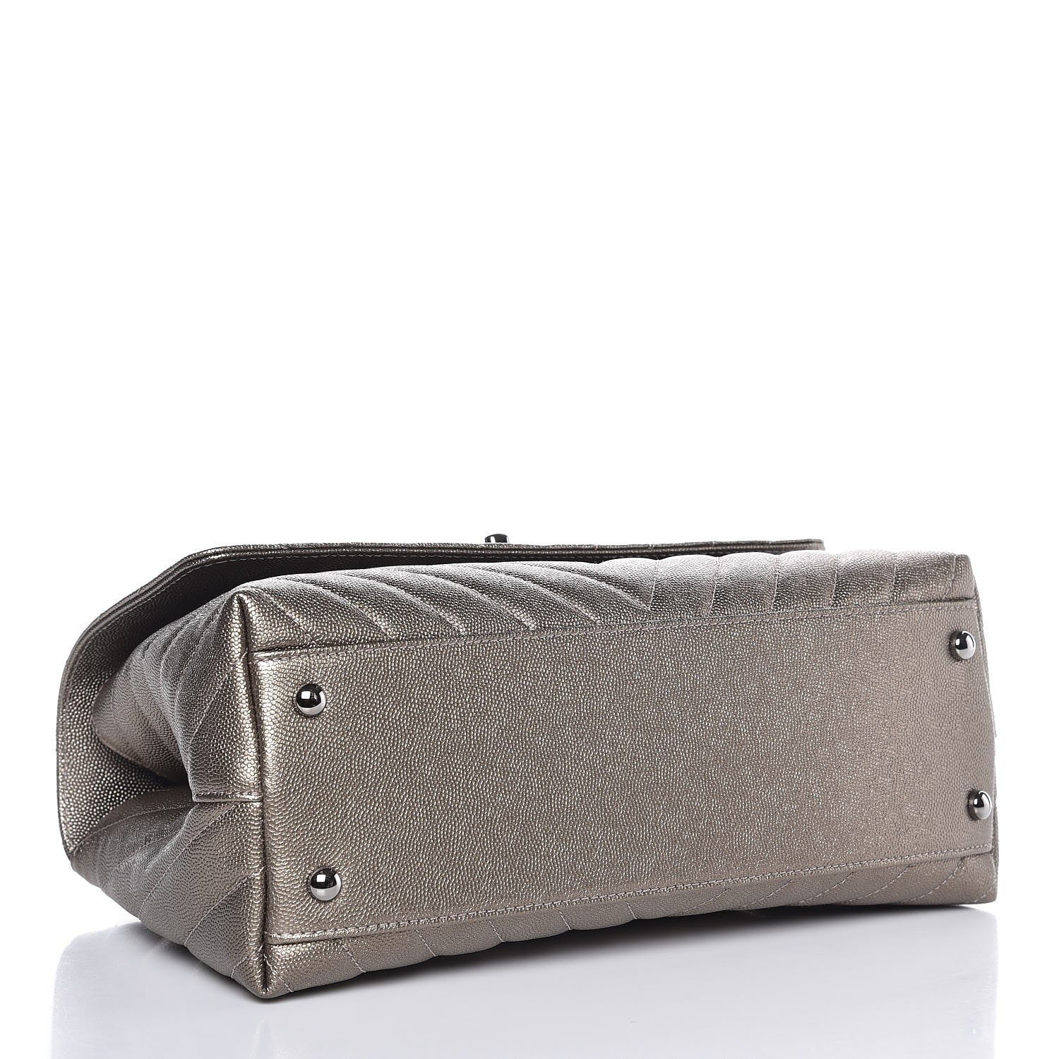 Chanel Metallic Caviar Chevron Quilted Small Coco Handle Flap Light Gold 5 of 9