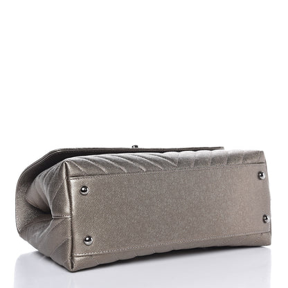 Chanel Metallic Caviar Chevron Quilted Small Coco Handle Flap Light Gold 5 of 9