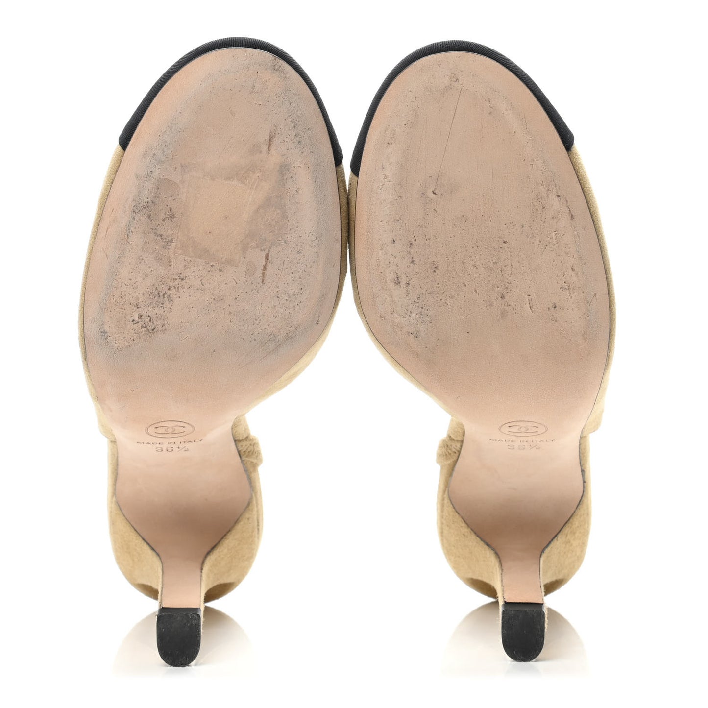 Kid Suede Grosgrain Cap Toe Pearl Slingback Pumps 36.5 Beige Black
