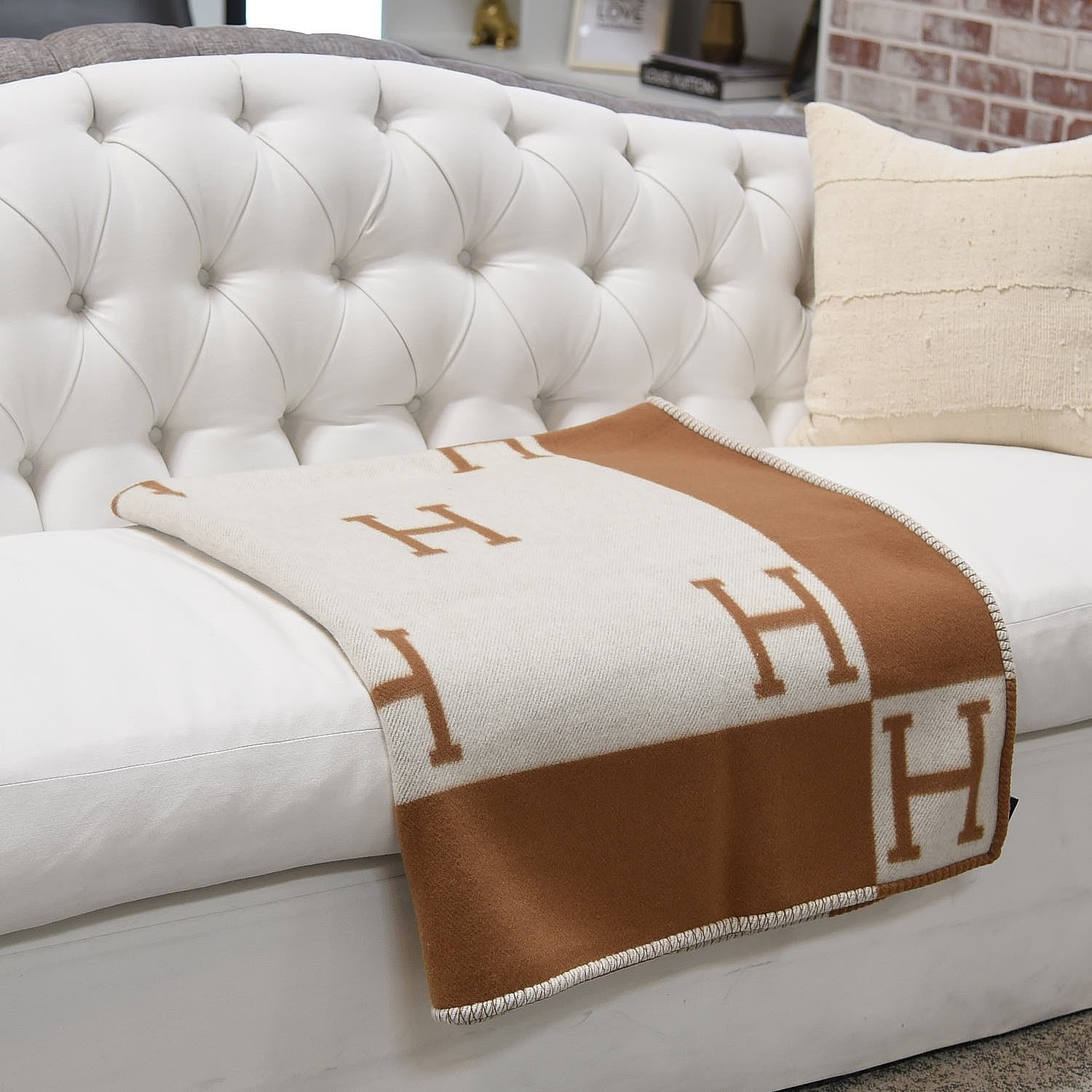 Hermes Wool Cashmere Avalon Blanket Ecru Camel 2 of 5