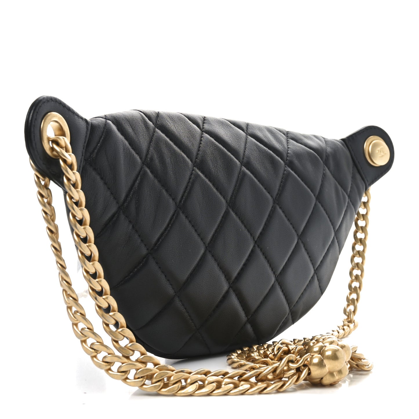 Lambskin Quilted Pearl Crush Belt Bag Black