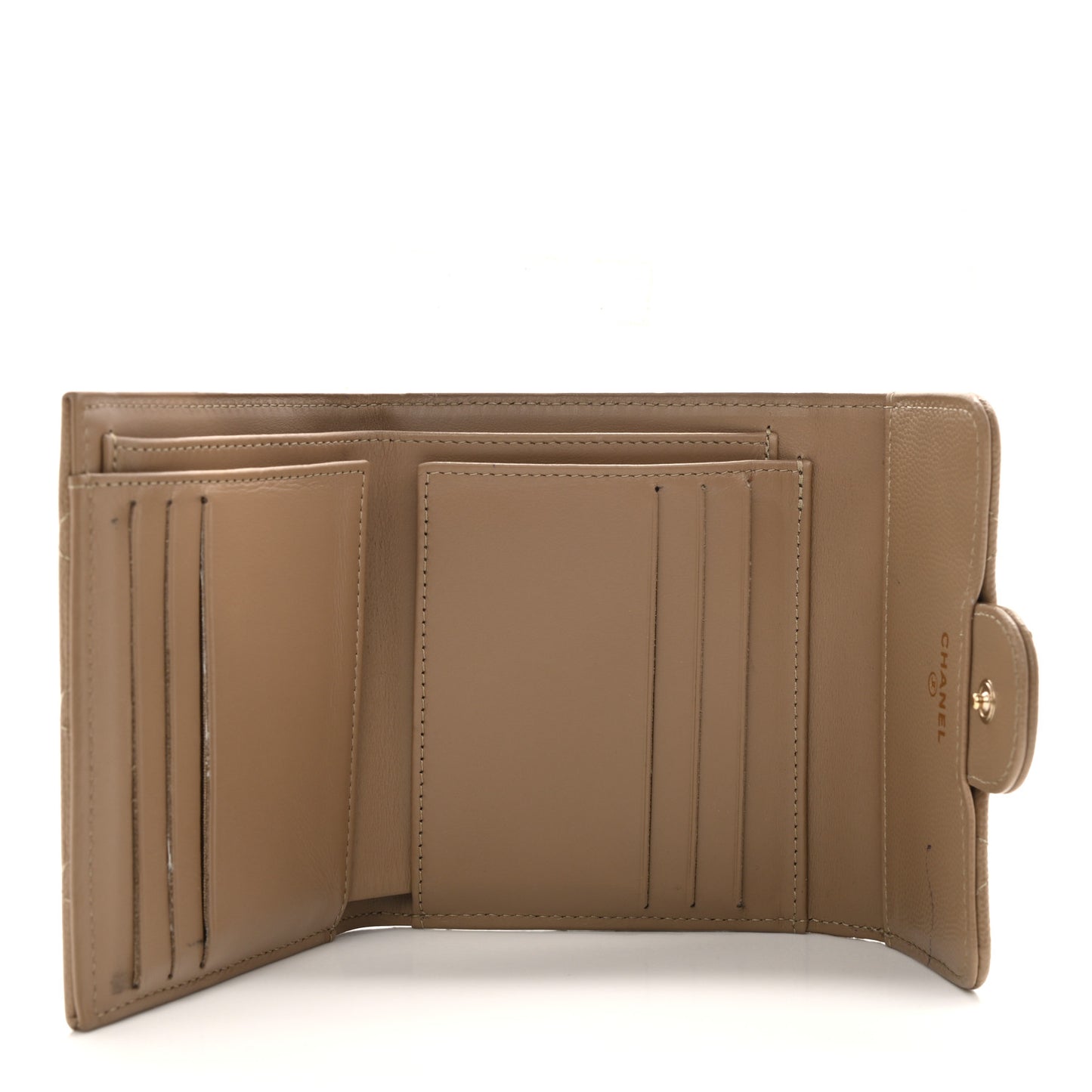 Caviar Quilted Compact Flap Wallet Dark Beige