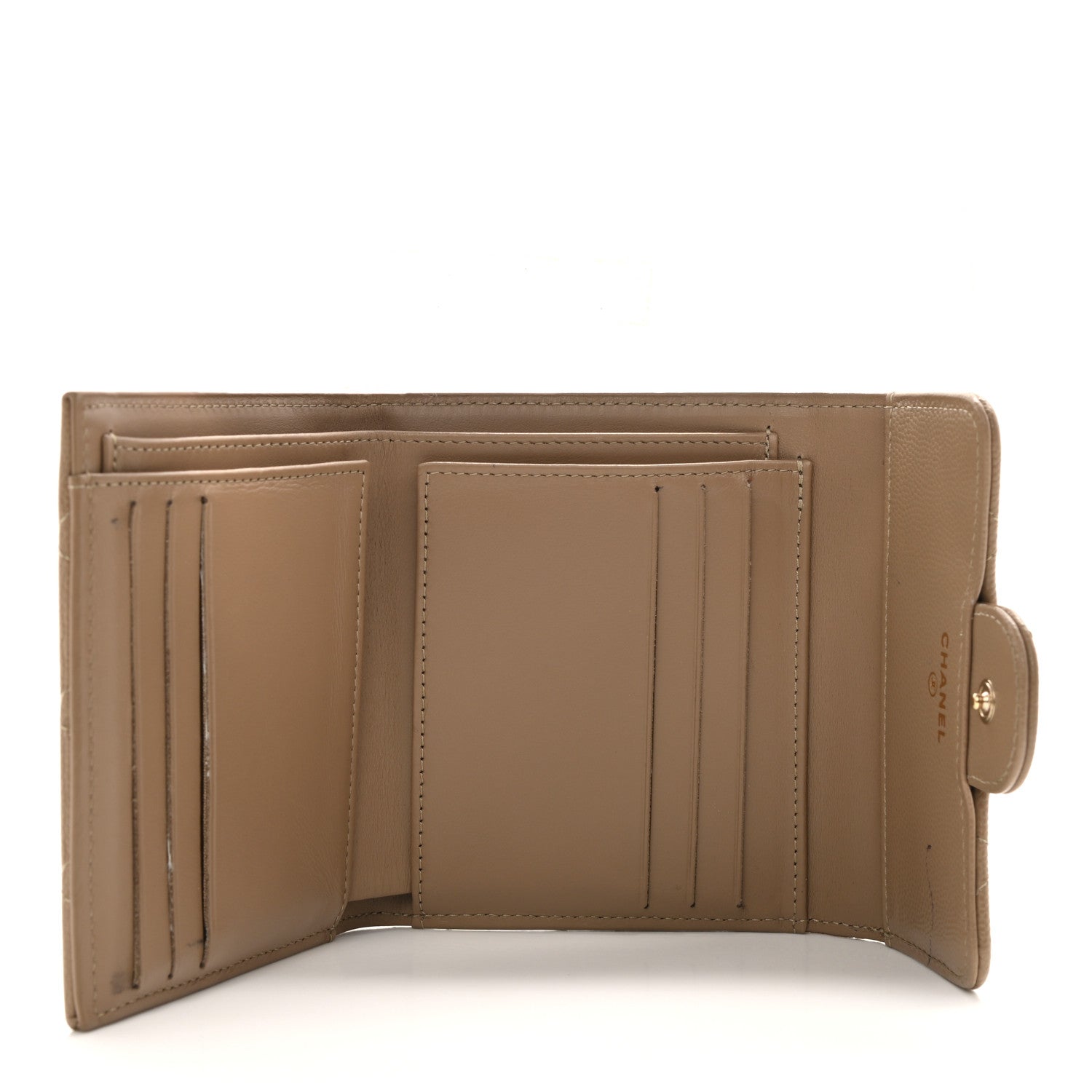 Chanel Caviar Quilted Compact Flap Wallet Dark Beige 4 of 7