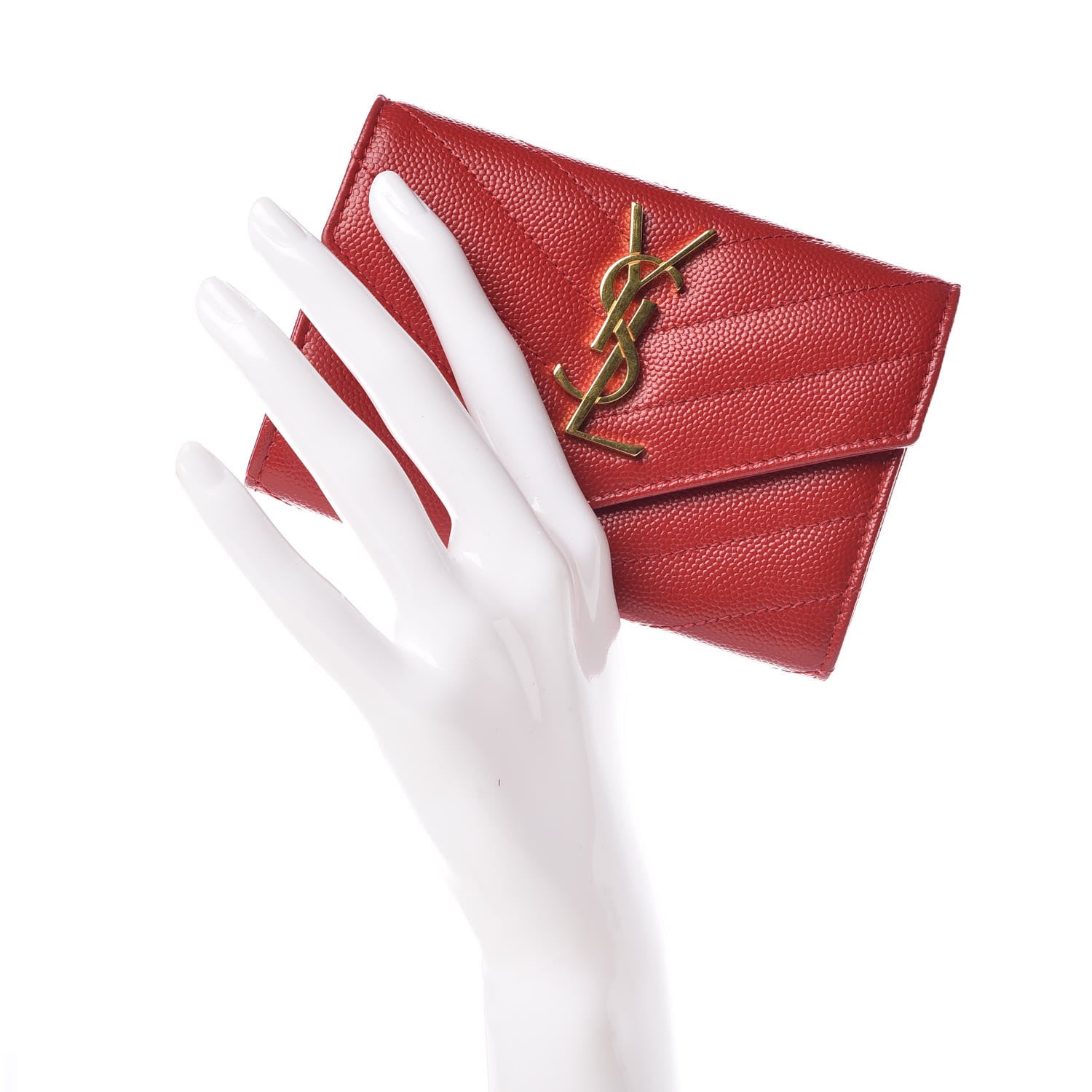Saint Laurent Grain De Poudre Matelasse Chevron Small Monogram Envelope Wallet New Red 2 of 11