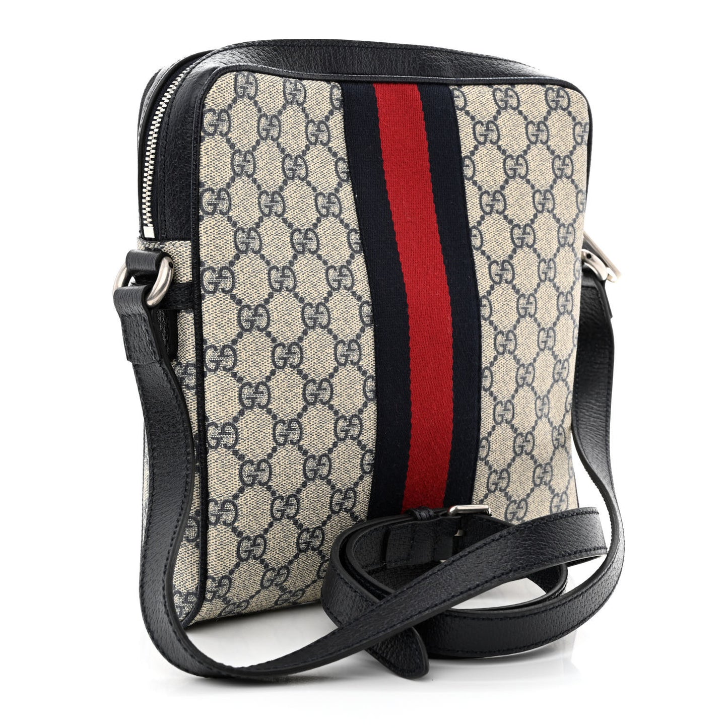 GG Supreme Monogram Textured Dollar Calfskin Web Small Ophidia Messenger Bag Beige Blue