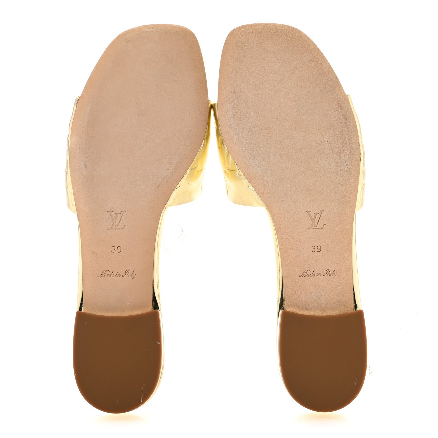 Louis Vuitton Metallic Lambskin Embossed Monogram Revival Flat Mules 39 Gold 6 of 10