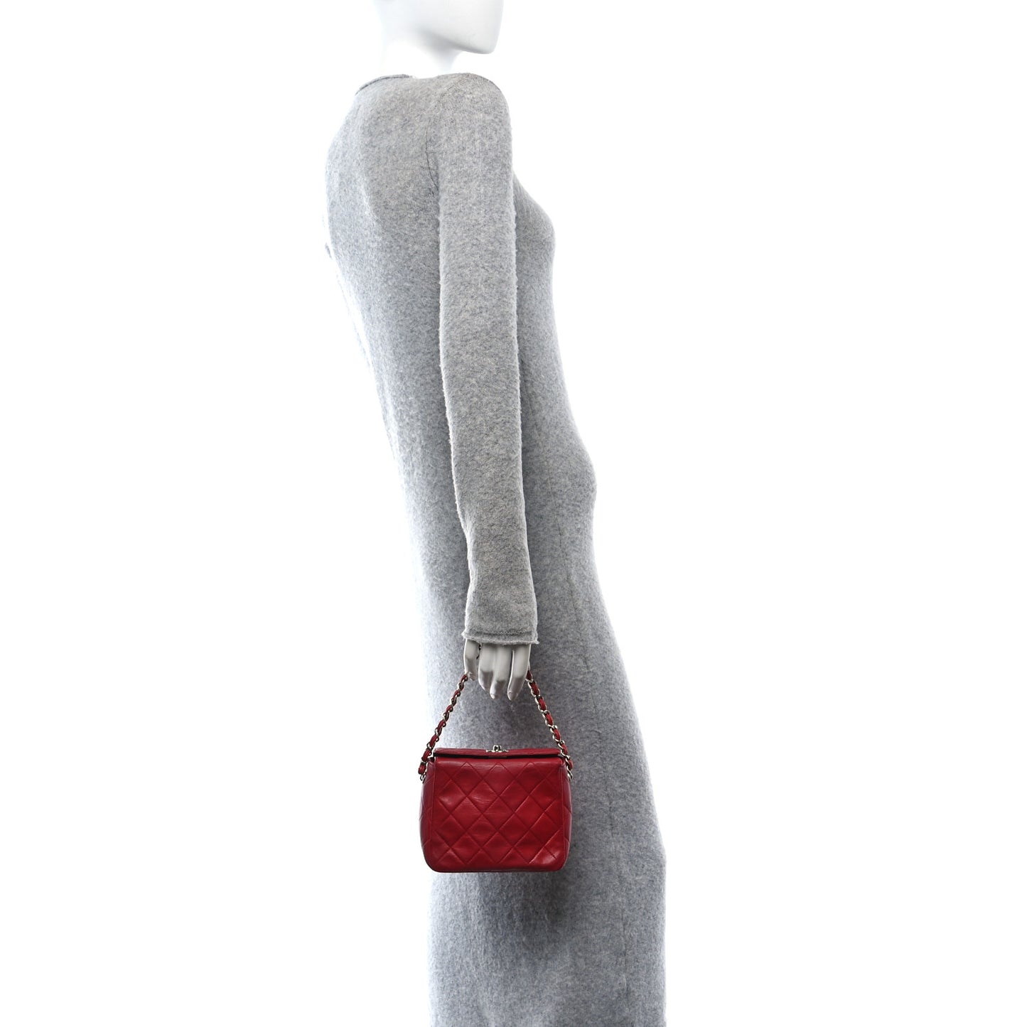 Lambskin Quilted Square Chain Bag Red