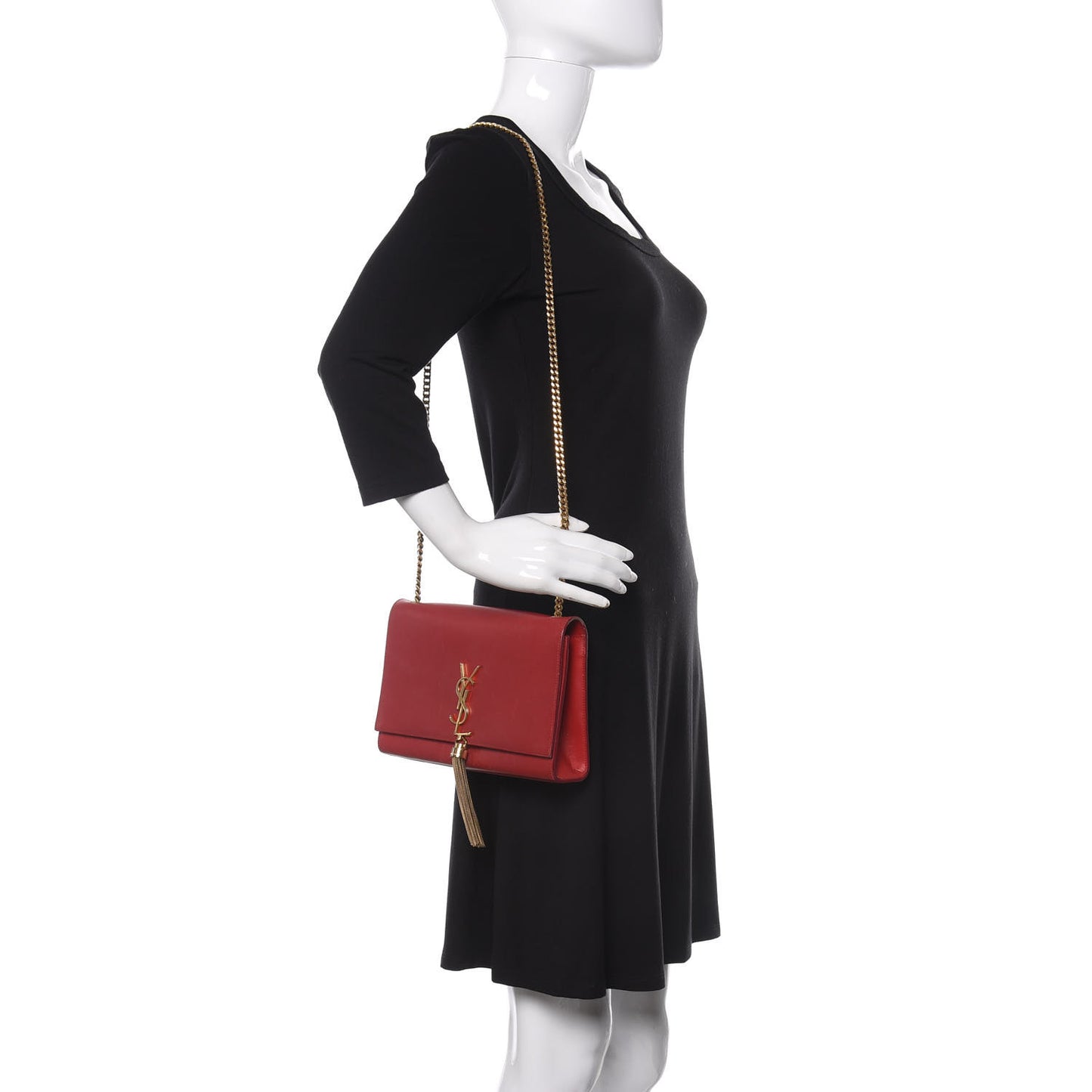 Smooth Calfskin Medium Classic Monogram Kate Tassel Satchel Lipstick Red