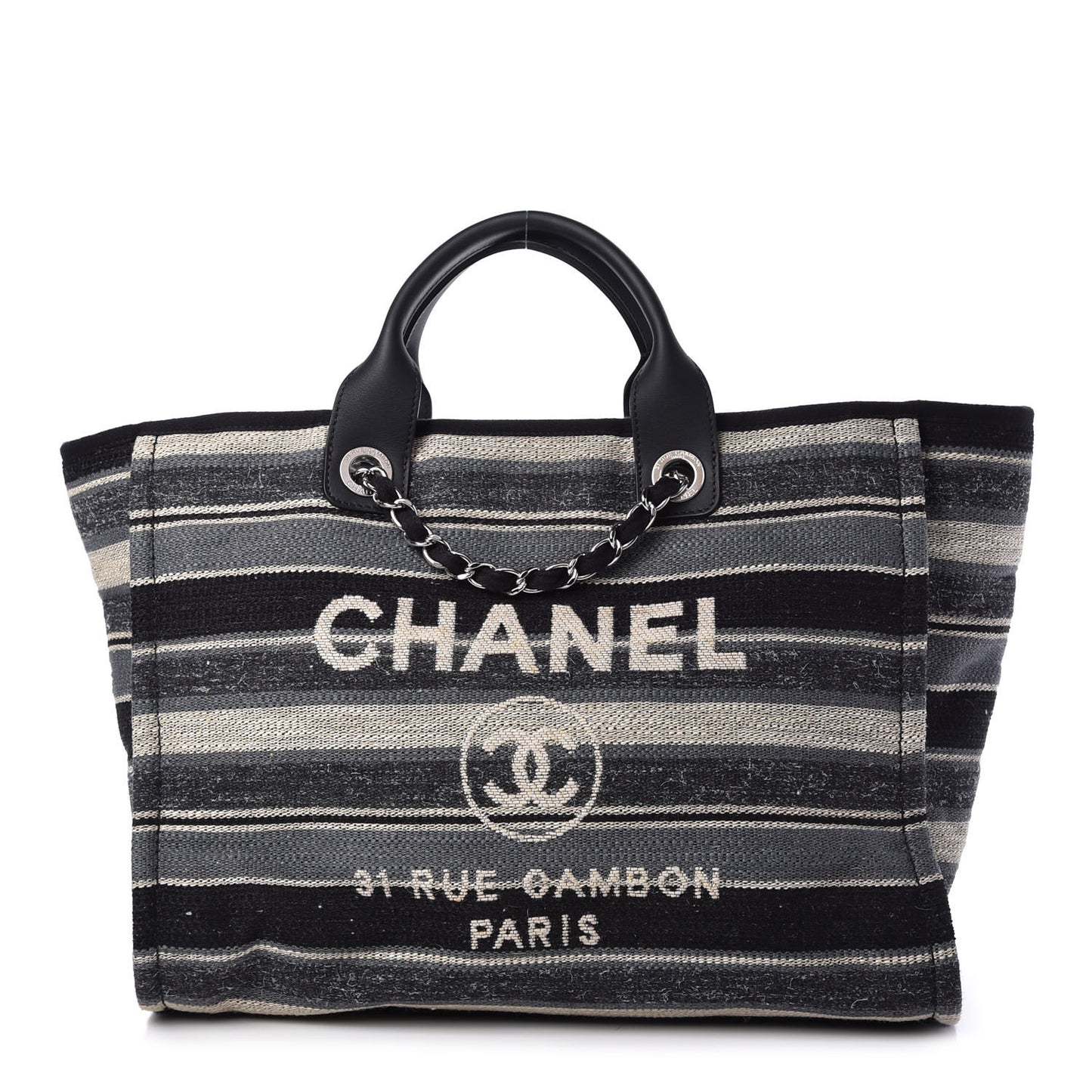Striped Canvas Medium Deauville Tote Black
