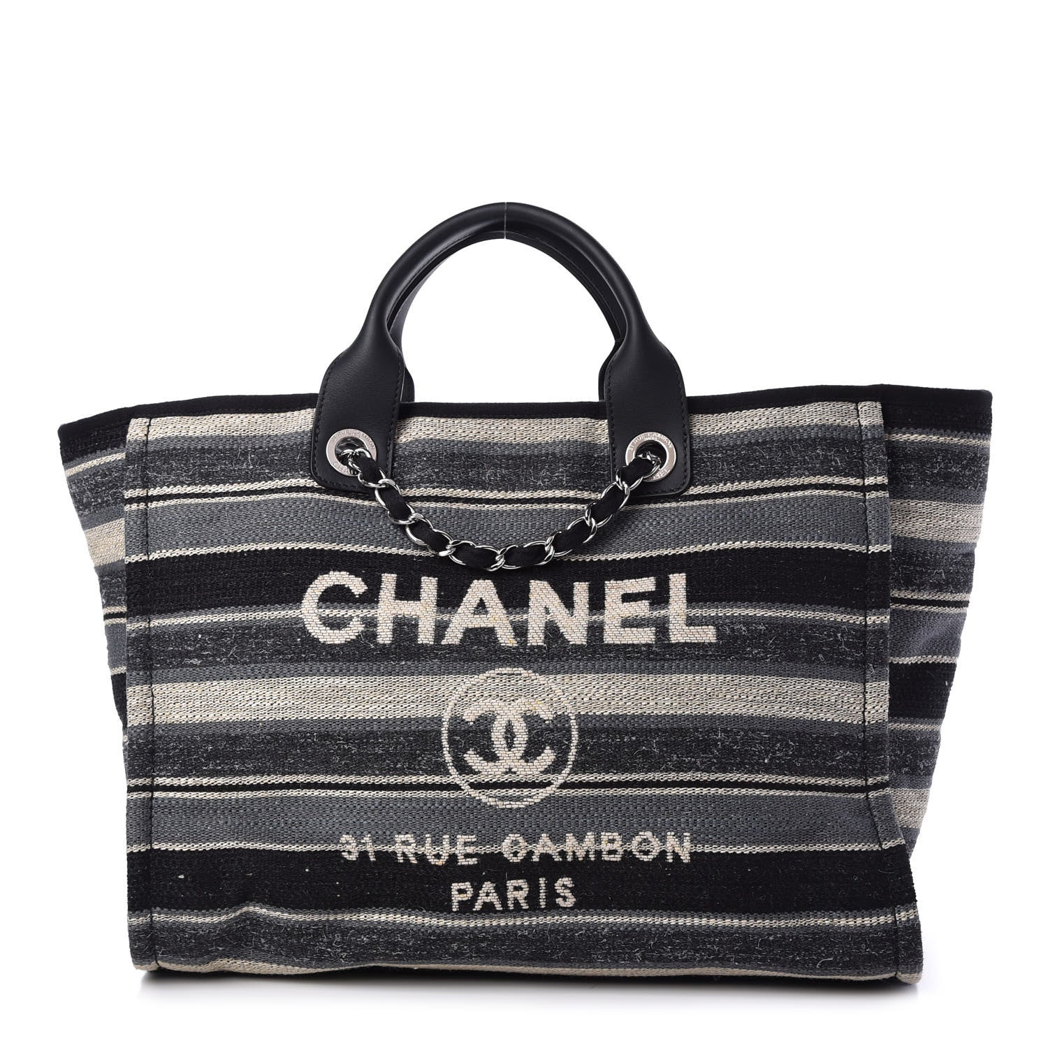 Chanel Striped Canvas Medium Deauville Tote Black 1 of 11