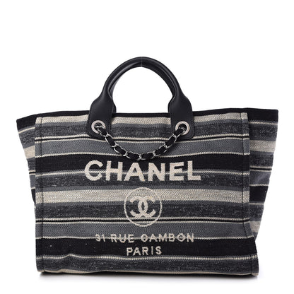 Chanel Striped Canvas Medium Deauville Tote Black 1 of 11