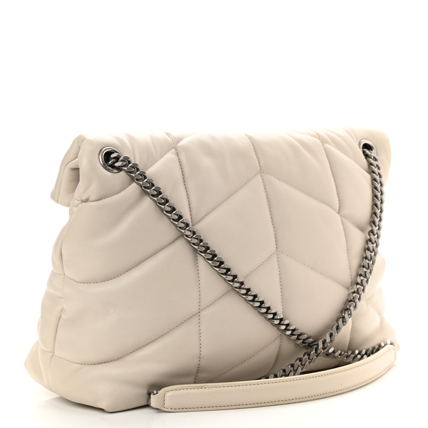 Lambskin Quilted Medium Loulou Puffer Monogram Chain Satchel Crema Soft