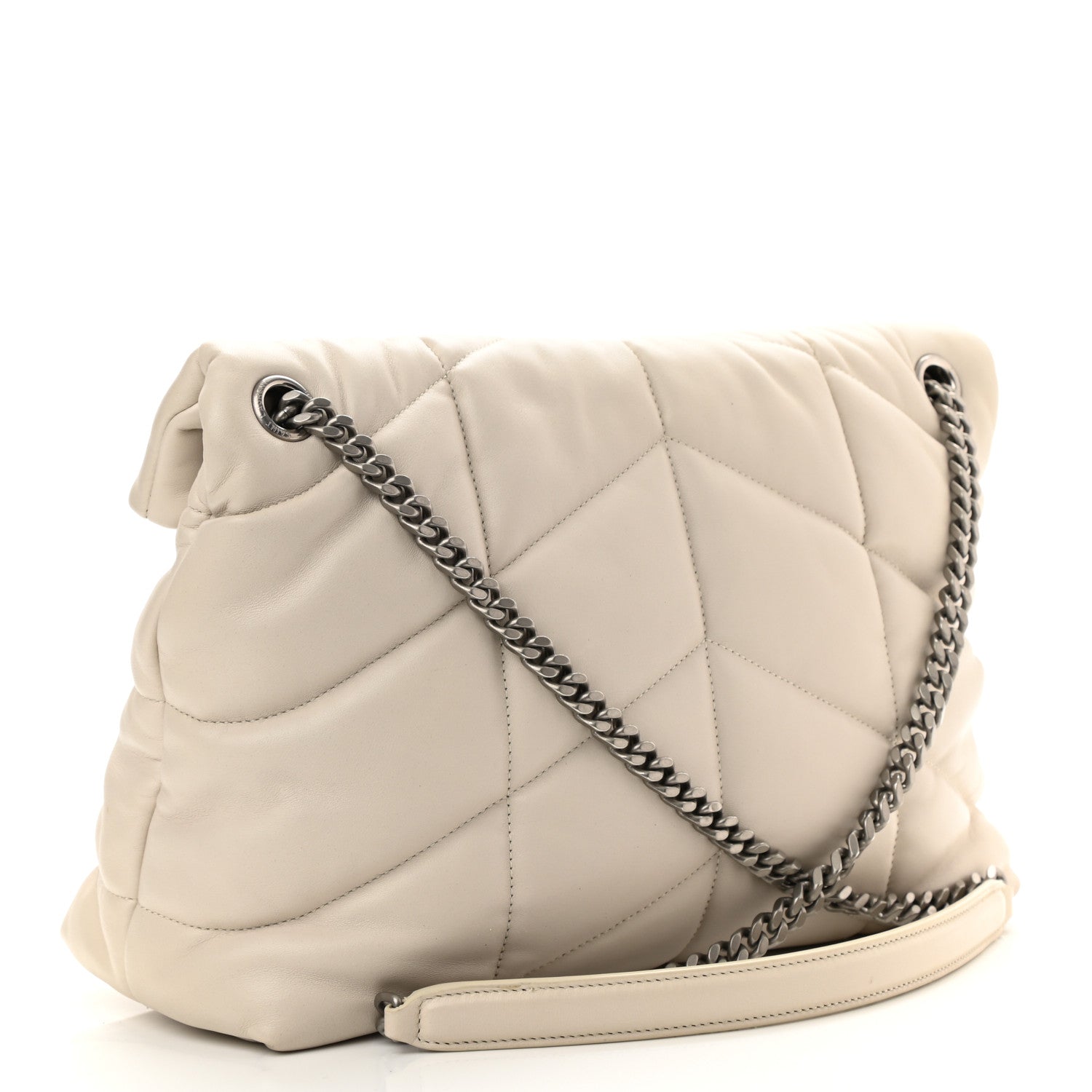 Saint Laurent Lambskin Quilted Medium Loulou Puffer Monogram Chain Satchel Crema Soft 3 of 9