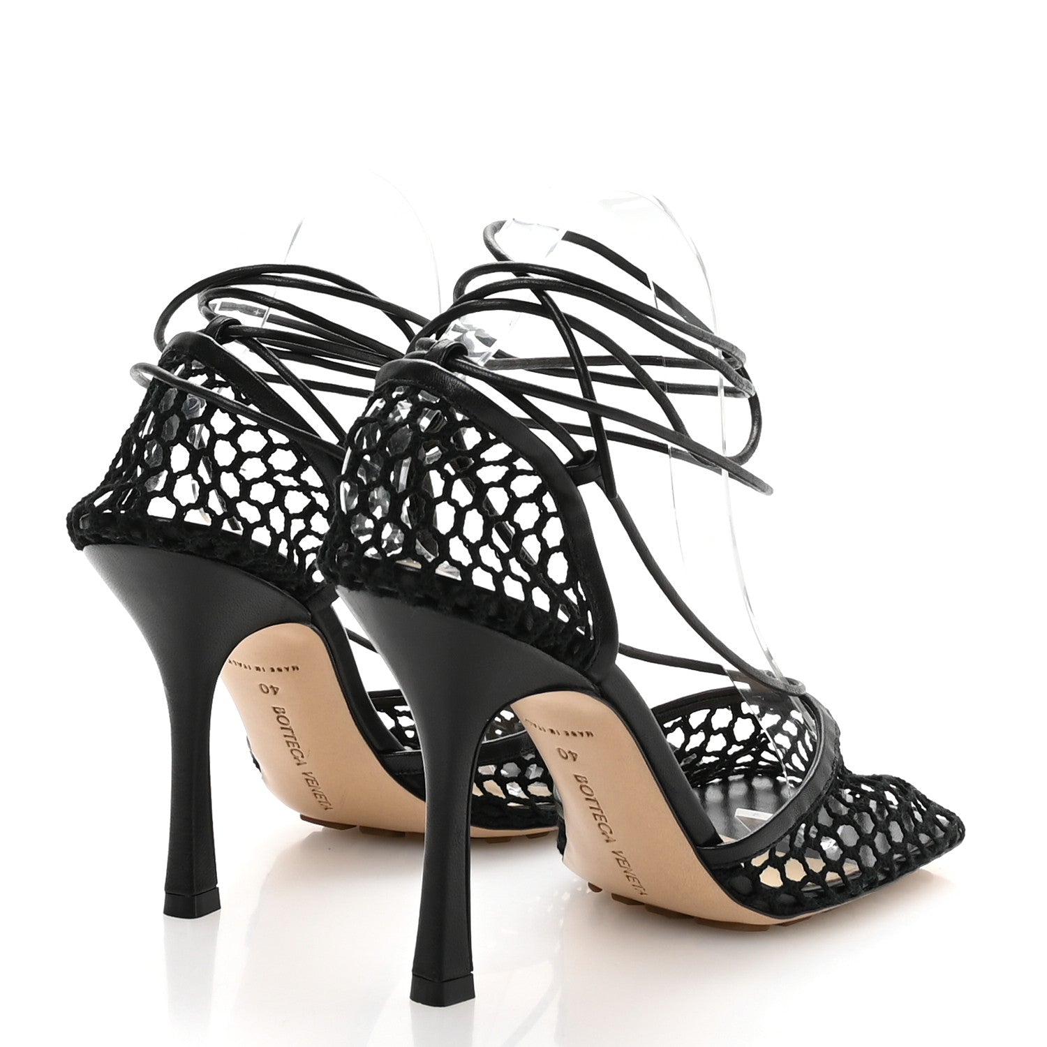 Bottega Veneta Mesh Nappa Stretch Ankle Tie Sandals 40 Black 5 of 8
