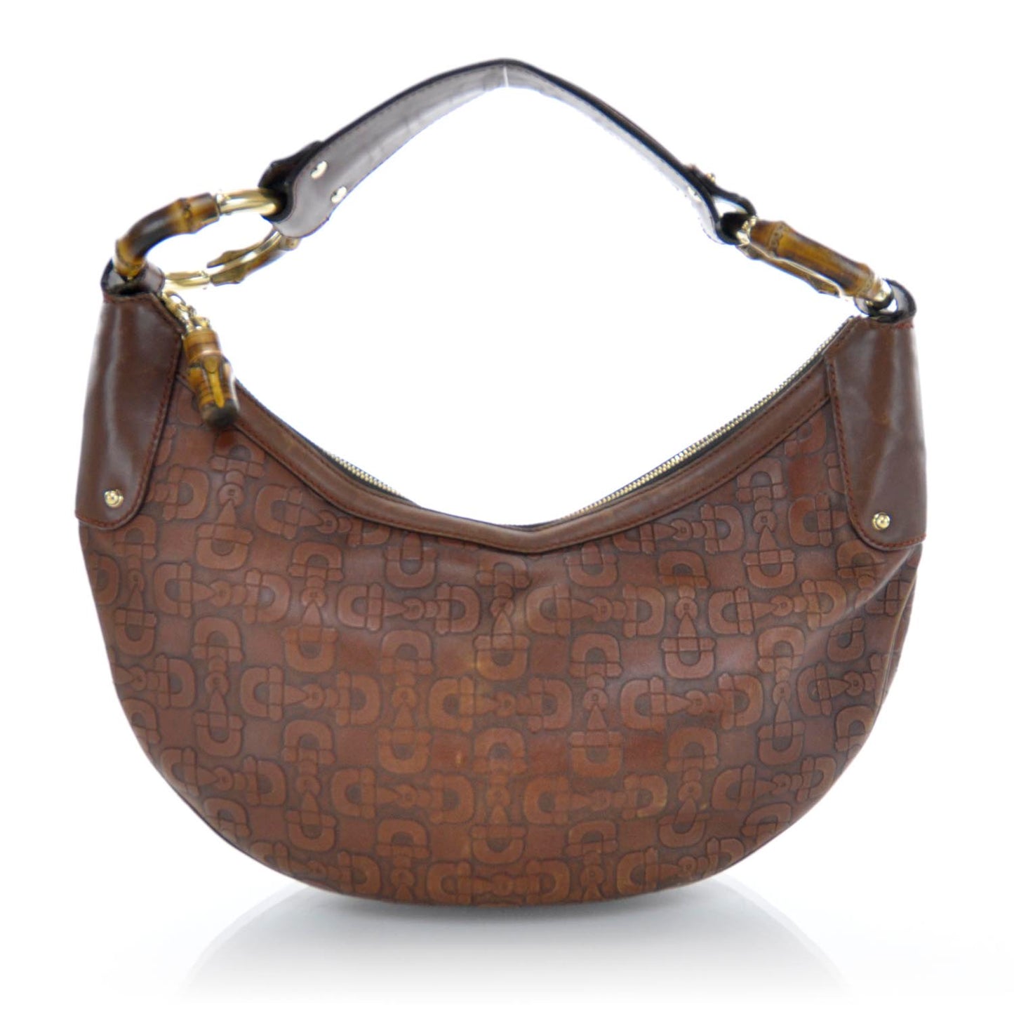 Leather Horsebit Embossed Bamboo Ring Hobo