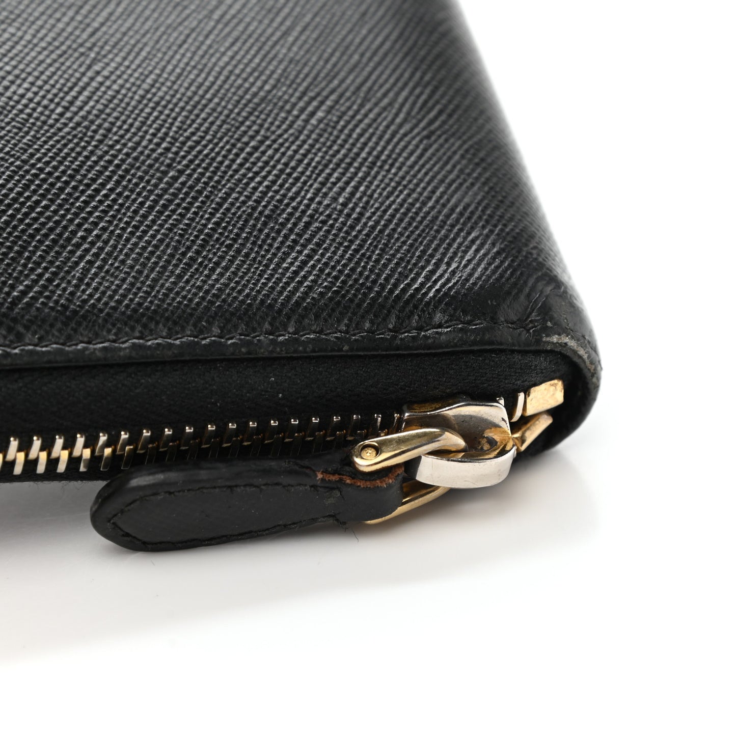 Saffiano Metal Zip Around Wallet Black