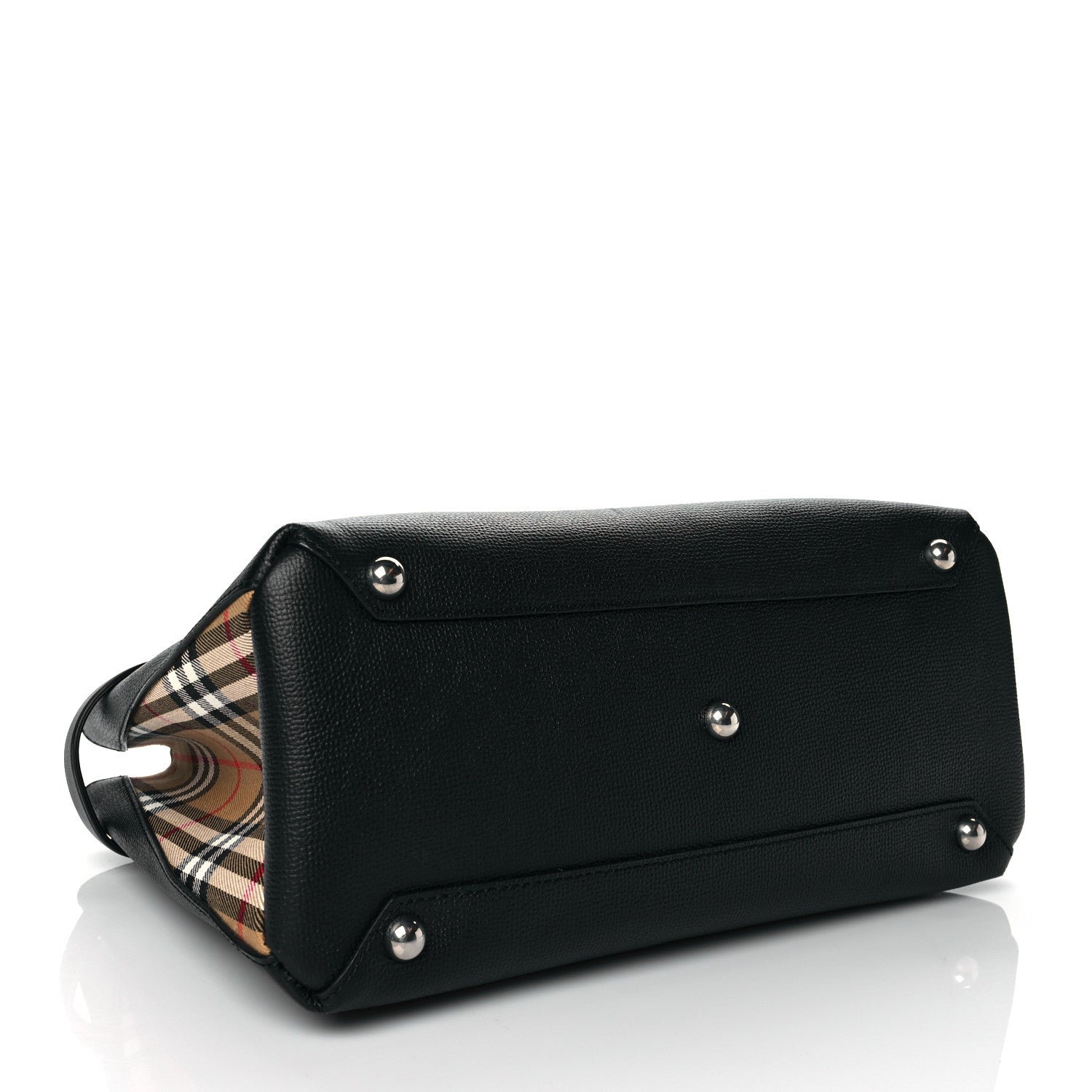 Burberry Grainy Calfskin Vintage Check Medium Banner Tote Black 4 of 9