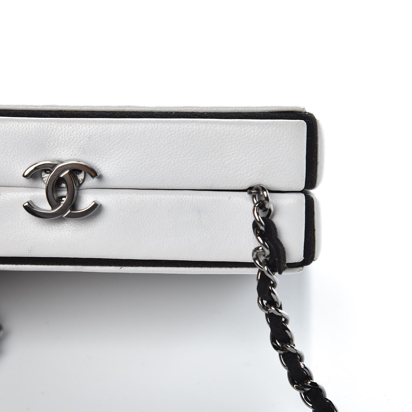 Lambskin Minaudiere Essential Frame Clutch White