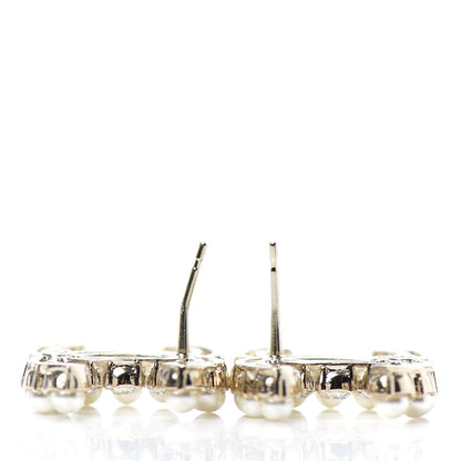 Chanel Crystal Pearl CC Dazzling Domino Earrings Gold 3 of 4