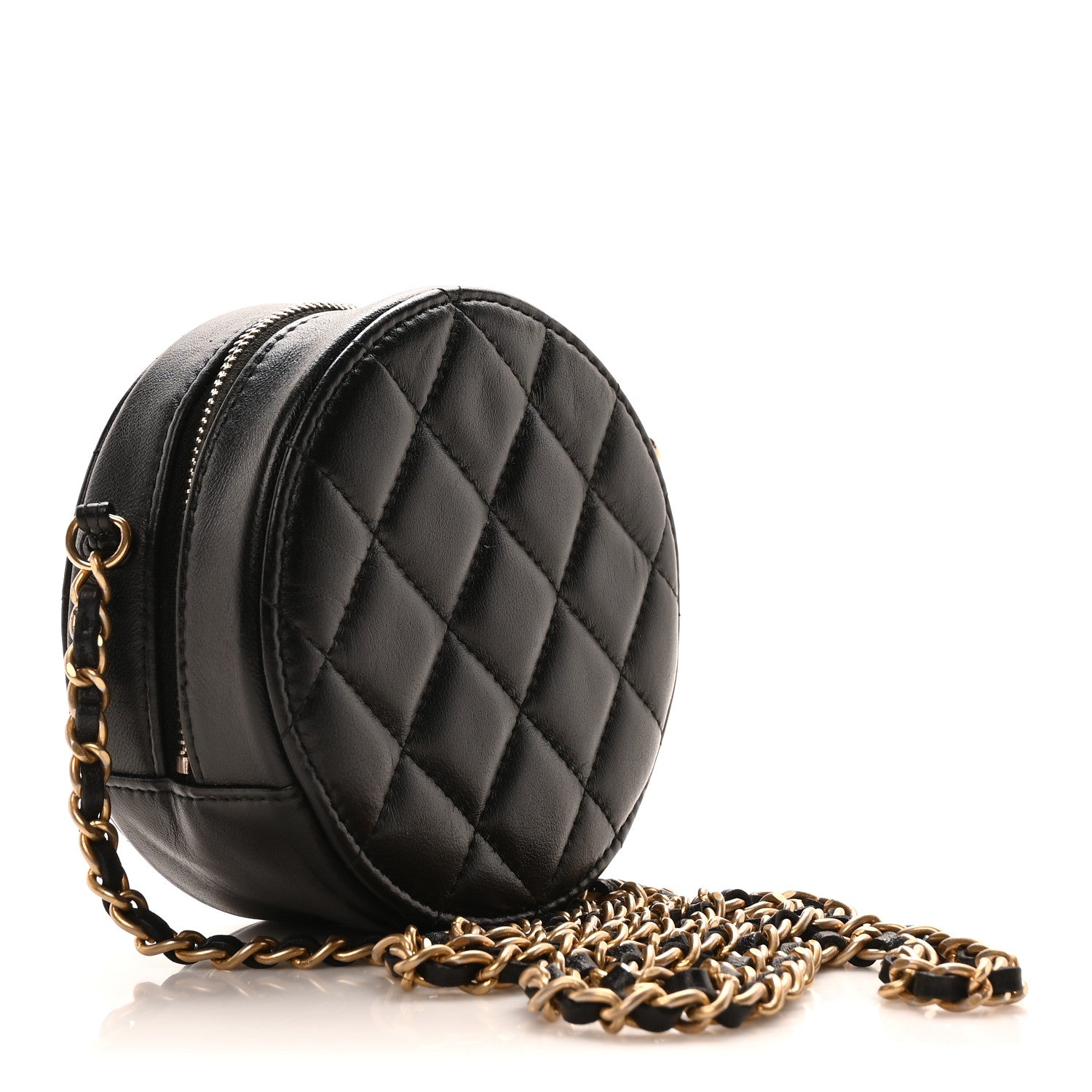 Chanel Lambskin Quilted Round Clutch With Chain Black 3 of 10